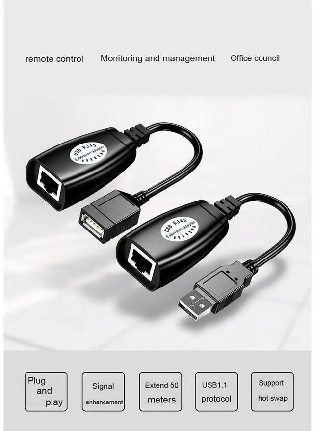 Alt view image 4 of 5 - USB 2.0 to RJ45 Adapter RJ45 LAN Cable Extension Cable USB Extender over Cat5 / Cat5e / Cat6 Cable eokCXOY