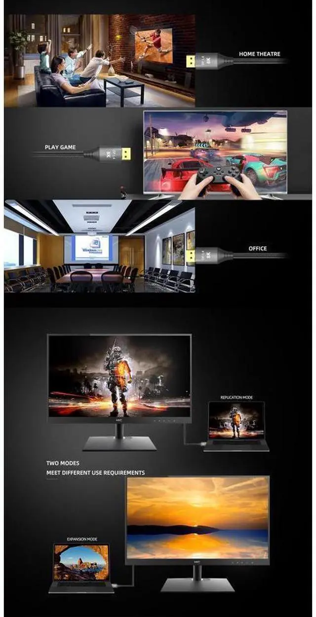 Alt view image 7 of 7 - DisplayPort 1.4 Cable M/M DP 8K@60Hz 4K@144 DP1.4 Cable DP Gold-plated DisplayPort Cable, 7680x4320 Resolution, 8K@60Hz, 4K@144Hz, 32.4Gbps, HDP, HDCP for PC, Laptop, HDTV, DP to DP Cable, 6.6ft