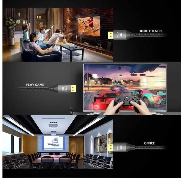 Alt view image 6 of 7 - DisplayPort 1.4 Cable M/M DP 8K@60Hz 4K@144 DP1.4 Cable DP Gold-plated DisplayPort Cable, 7680x4320 Resolution, 8K@60Hz, 4K@144Hz, 32.4Gbps, HDP, HDCP for PC, Laptop, HDTV, DP to DP Cable, 6.6ft