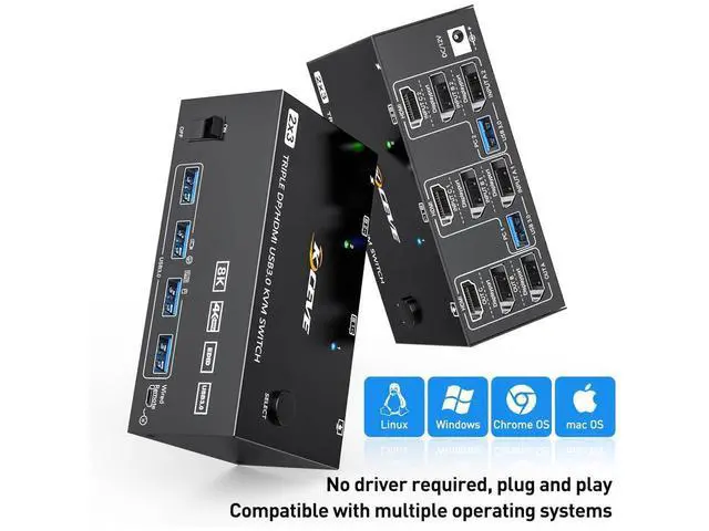 Alt view image 6 of 7 - Triple Monitors KVM Switch 2 Displayport + HDMI USB 3.0 KVM Switch 8K@60Hz,4K@144Hz 3 Monitors 2 Computers KVM Switch with 4 USB 3.0 Ports Included KVM Cables, HDMI 8K@60Hz/4K@60Hz,DP 8K@30Hz/4K@144Hz