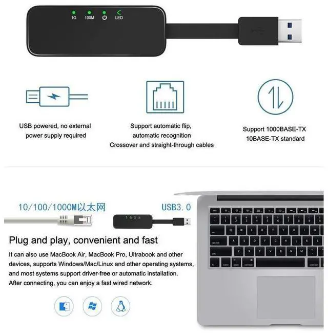 Alt view image 5 of 6 - USB 3.0 Network Card Adapter USB to Ethernet RJ45 Lan Gigabit Internet for Nintendo Switch Windows 7/8/10/11/XP eokCXOY