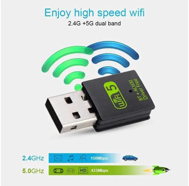 Alt view image 4 of 7 - USB WiFi Bluetooth Adapter, 600Mbps Dual Band 2.4/5Ghz Wireless Network External Receiver, Mini WiFi Dongle for PC/Laptop/Desktop eokCXOY