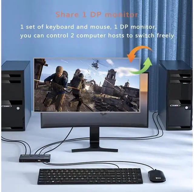 Alt view image 3 of 7 - DisplayPort KVM Switch 2 Port, KVM Switch DisplayPort for 2 Computers Sharing 1 Monitor and 3 USB Devices, Support 4K @60Hz, 2K(2560X1440) @120Hz, with Extended Control Switch and 2 USB Cables eokCXOY