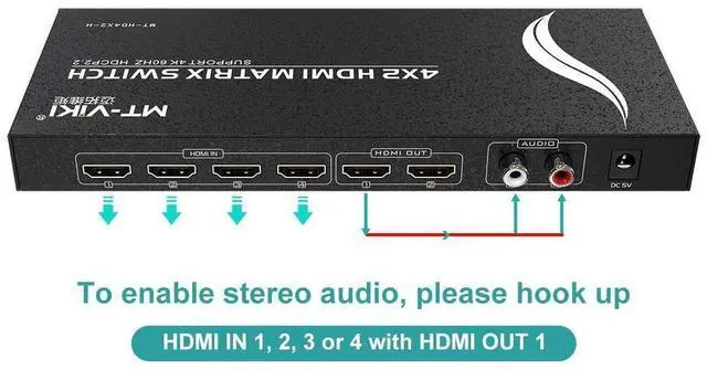 Alt view image 4 of 7 - HDMI Matrix 4x2, MT-VIKI HDMI Matrix Switch 4 in 2 out Splitter with 3.5mm Stereo L/R RCA Audio & IR Remote Control eokCXOY