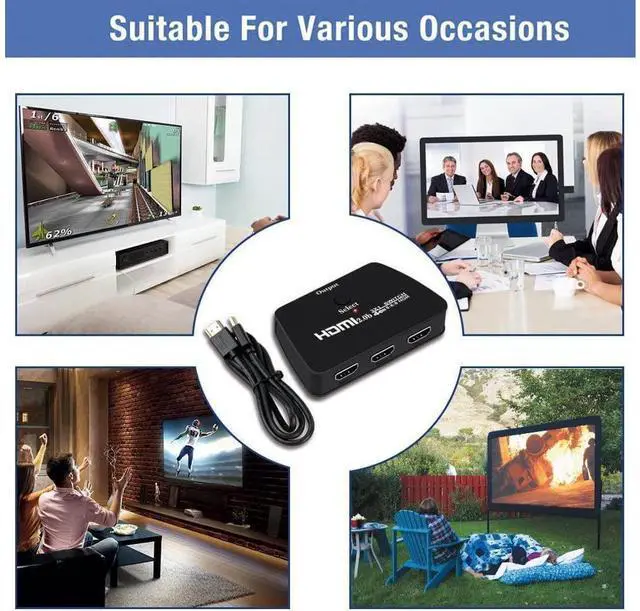 Alt view image 7 of 7 - 4K@60Hz HDMI Switchwith 3.9FT HDMI Cable, HDMI Switch 3 in 1 Out, 3-Port HDMI Switcher Selector, Supports 4K, 3D, HDCP2.2, HDMI2.0, HDR, for Fire Stick 4K, HDTV, PS4/5, Game Consoles, PC eokCXOY