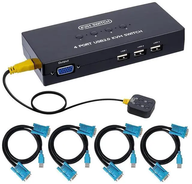 Main image of VGA KVM Switch 4 Port, USB VGA KVM Switcher for 4 Computers Share one Monitor 3 USB Devices Keyboard Mouse Scanner Printer, Including 4 KVM Cables & Desktop Control eokCXOY