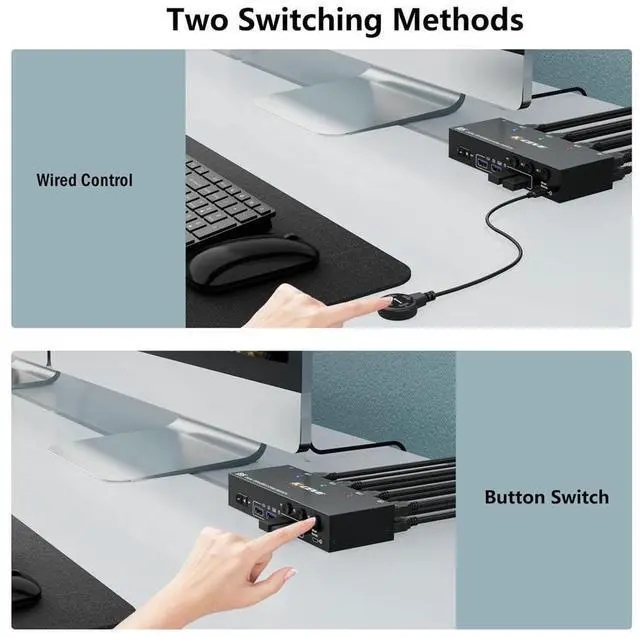 Alt view image 5 of 7 - Dual Monitor Displayport KVM Switch 8K@30Hz 4K@144Hz, USB 3.0 KVM Switches 3 Computers 2 Monitors Displayport 1.4 with 4 USB 3.0 Ports for USB Devices, DP Monitor Switch for 3 PCs, with Wired Remote