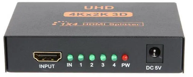 Alt view image 3 of 7 - HDMI Splitter 1 in 4 Out 4 Port 1x4 Full HD 3D 1080P HDMI 1.4 Splitter with Switcher Converter Support 4KX2K 3D Digital Audio Format-Black(4 Port HDMI Splitter 4K) eokCXOY