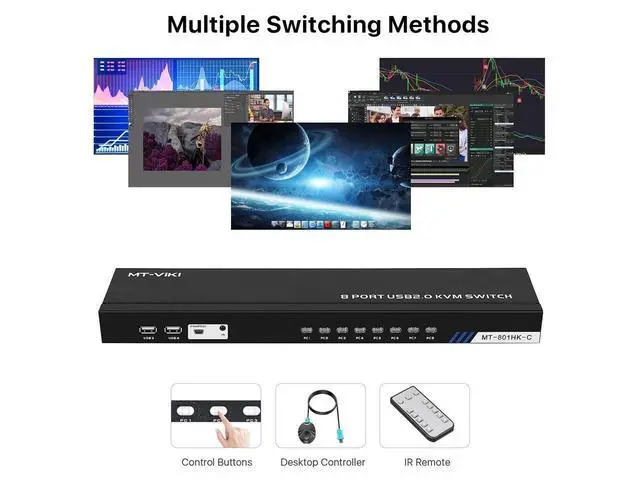 Alt view image 4 of 7 - 4K HDMI KVM Switch Box - Video Keyboard Mouse Switch Board, 8 Ports HDMI, 4 USB KVM Switch USB Switch 8 Computer Control, with 3-Switching Methods, Plug-and-Play, Black eokCXOY