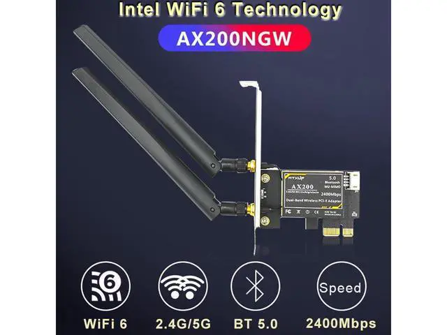 Alt view image 2 of 7 - WiFi 6 Card & Bluetooth 5.0 Wireless Adapter for Windows 10 64-bit - PCIE AC 3000Mbps Bluetooth Wireless Network Card - AX200 2.4Ghz/5.8Ghz Heat Sink PCI Express Wi-Fi Adapters eokCXOY