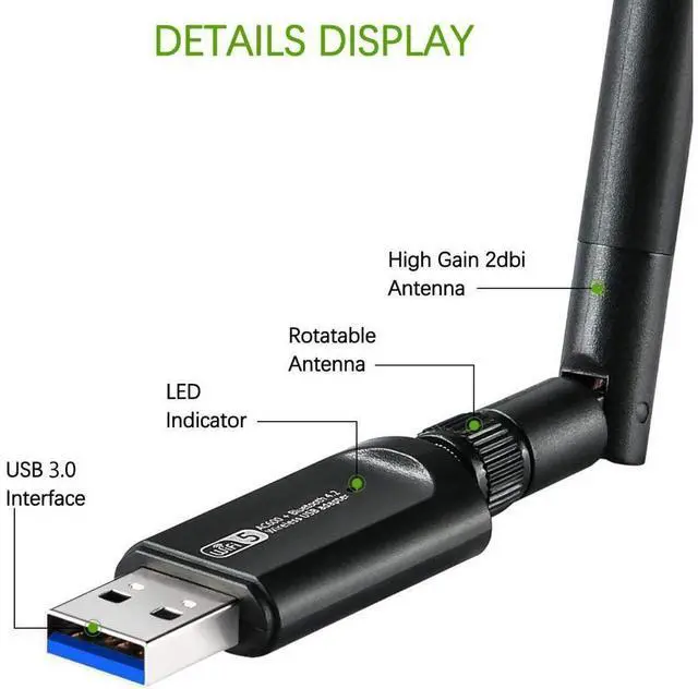 Alt view image 6 of 6 - USB WiFi Adapter for PC,Ultra Fast AC1200Mbps WiFi Dongle,High Gain WiFi USB,Dual Band WiFi Adapter for Desktop PC, 802.11ac USB Computer Network Adapter Support for WIN7 8 10 XP Vista MAC
