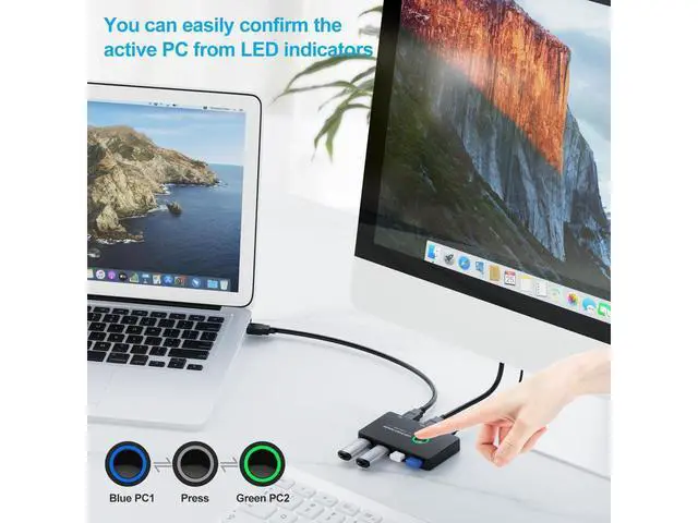 Alt view image 4 of 7 - USB 3.0 KVM Switch Selector 2 in 4 Out for 2 Computers Sharing 4 USB Devices, USB 3.0 Switch Peripheral Switcher Box Hub for Mouse, Keyboard, Scanner, Printer; for Mac/Windows/Linux; eokCXOY