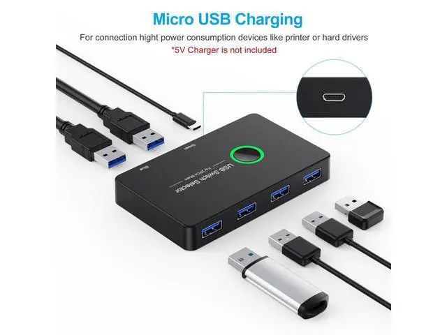Alt view image 3 of 7 - USB 3.0 KVM Switch Selector 2 in 4 Out for 2 Computers Sharing 4 USB Devices, USB 3.0 Switch Peripheral Switcher Box Hub for Mouse, Keyboard, Scanner, Printer; for Mac/Windows/Linux; eokCXOY
