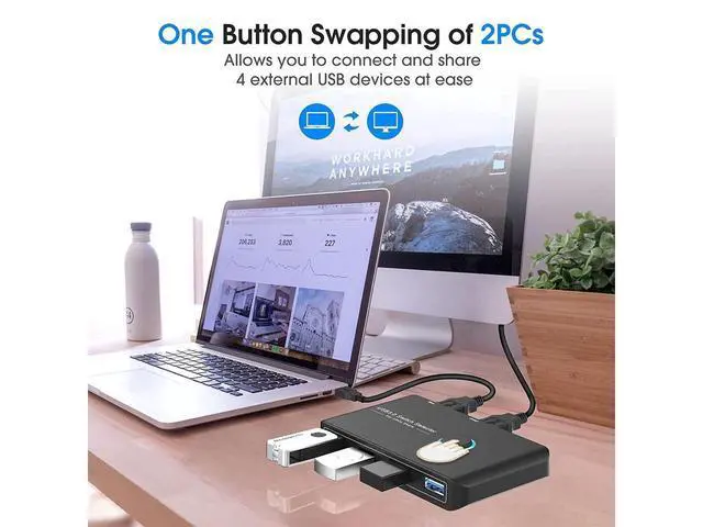 Alt view image 7 of 7 - USB 3.0 KVM Switch Selector 2 in 4 Out for 2 Computers Sharing 4 USB Devices, USB 3.0 Switch Peripheral Switcher Box Hub for Mouse, Keyboard, Scanner, Printer; for Mac/Windows/Linux; eokCXOY