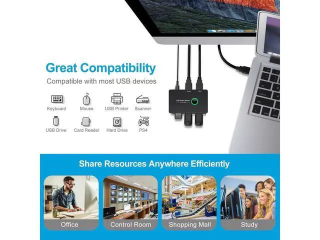 Alt view image 5 of 7 - USB 3.0 KVM Switch Selector 2 in 4 Out for 2 Computers Sharing 4 USB Devices, USB 3.0 Switch Peripheral Switcher Box Hub for Mouse, Keyboard, Scanner, Printer; for Mac/Windows/Linux; eokCXOY