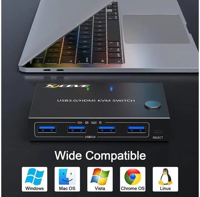 Alt view image 6 of 7 - KVM Switch HDMI 2 Port, USB 3.0 HDMI KVM Switcher Selector Box 2 in 1 Out with EDID Simulator Function Support 4K @60Hz Resolution for 2 Computers Share Mouse Keyboard and Monitor eokCXOY