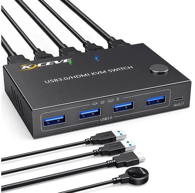 Main image of KVM Switch HDMI 2 Port, USB 3.0 HDMI KVM Switcher Selector Box 2 in 1 Out with EDID Simulator Function Support 4K @60Hz Resolution for 2 Computers Share Mouse Keyboard and Monitor eokCXOY