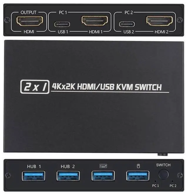 Alt view image 6 of 7 - 4K@30HZ USB HDMI KVM Switcher USB 2.0 Switch Splitter For 2 PC Sharing 4 Keyboard Mouse Printer Plug And Play eokCXOY