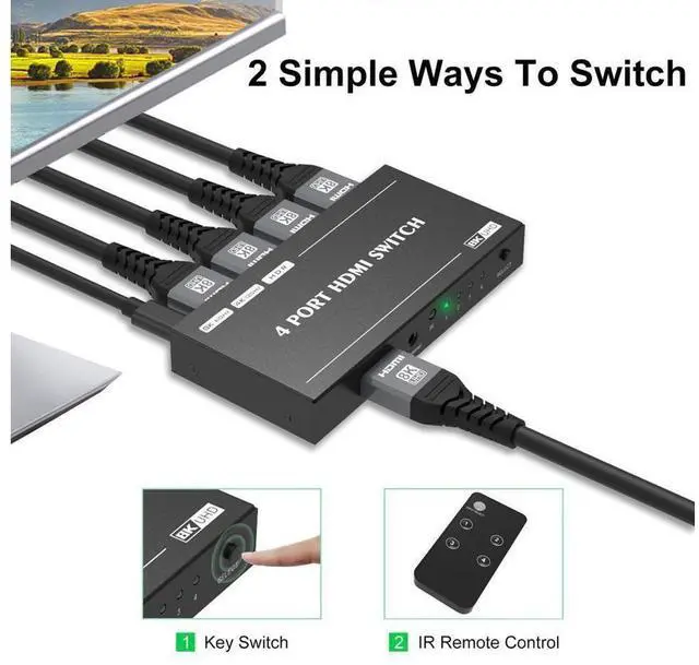 Alt view image 3 of 7 - HDMI 2.1 Switch 8K Directional Switch with Remote Control, 8K@60Hz 4K@120Hz 1440p@165Hz 1080P@240Hz 4in 1out High Speed 48Gbps eARC Converter Compatible with Xbox X PS5 Aluminum Shell eokCXOY