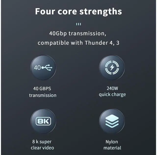 Alt view image 7 of 7 - 240W USB4 Cable, 1.64FT/0.5M 40Gbps Data Transmission, 240W (48V 5A) PD Super Fast Charge Braided USB C Cord, 8K@60Hz HD Extension USB C to Type-C Cable for Thunderbolt 4, for Laptop, Hub, Docking
