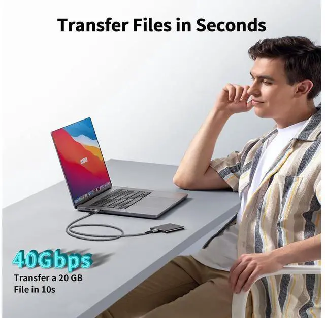 Alt view image 2 of 7 - 240W USB4 Cable, 1.64FT/0.5M 40Gbps Data Transmission, 240W (48V 5A) PD Super Fast Charge Braided USB C Cord, 8K@60Hz HD Extension USB C to Type-C Cable for Thunderbolt 4, for Laptop, Hub, Docking