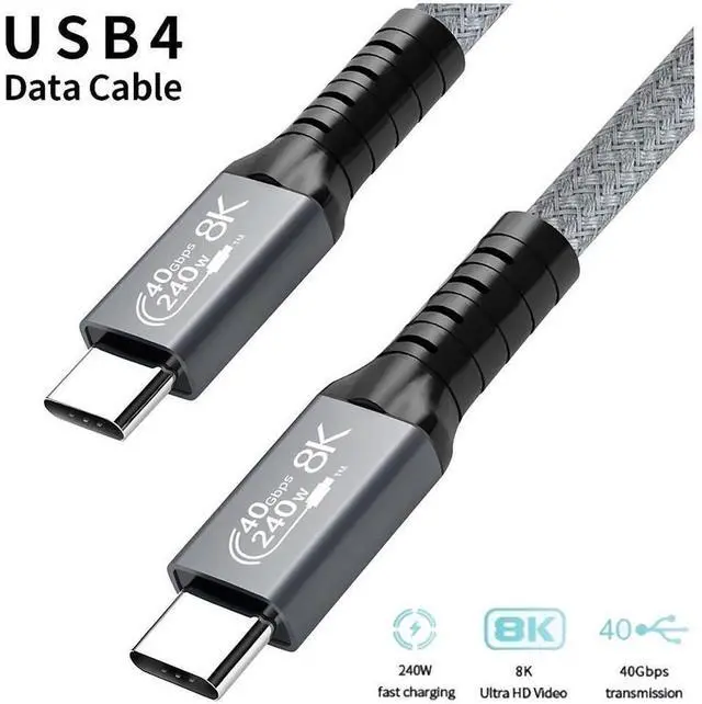 Main image of 240W USB4 Cable, 1.64FT/0.5M 40Gbps Data Transmission, 240W (48V 5A) PD Super Fast Charge Braided USB C Cord, 8K@60Hz HD Extension USB C to Type-C Cable for Thunderbolt 4, for Laptop, Hub, Docking