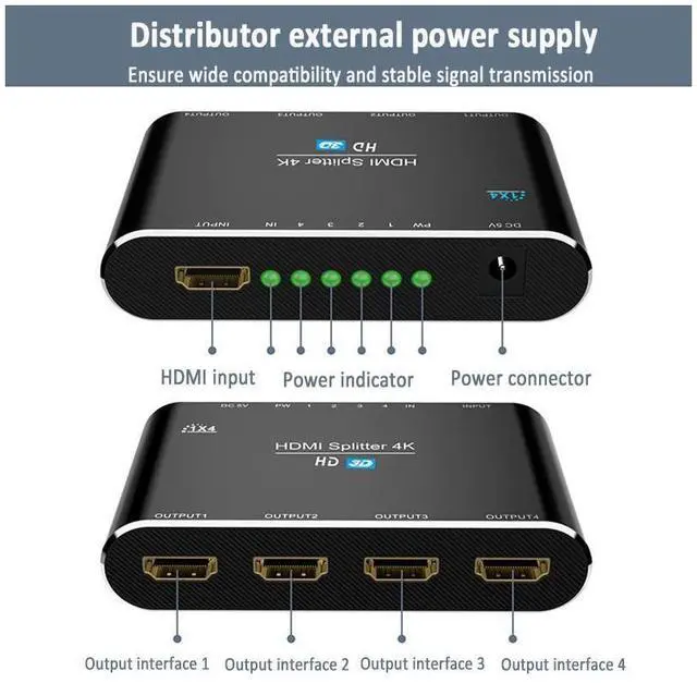 Alt view image 2 of 6 - 1 In 4 Out HDMI Splitter 4K*2K 3D 1x4 HDMI Splitter Full Ultra HD Support 3D & 4K for DVD PS3/4 Blu-Ray Player HDTV eokCXOY
