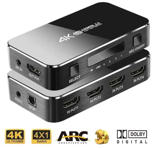 Main image of HDMI Switch 2.0 4K HDMI Splitter Switch 4 In 1 Out HDMI Switcher Audio Extractor ARC & IR Control Support HDR HDMI Switch For PS3 PS4 HDTV eokCXOY