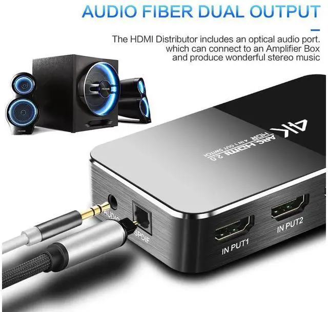 Alt view image 5 of 7 - HDMI Switch 2.0 4K HDMI Splitter Switch 4 In 1 Out HDMI Switcher Audio Extractor ARC & IR Control Support HDR HDMI Switch For PS3 PS4 HDTV eokCXOY