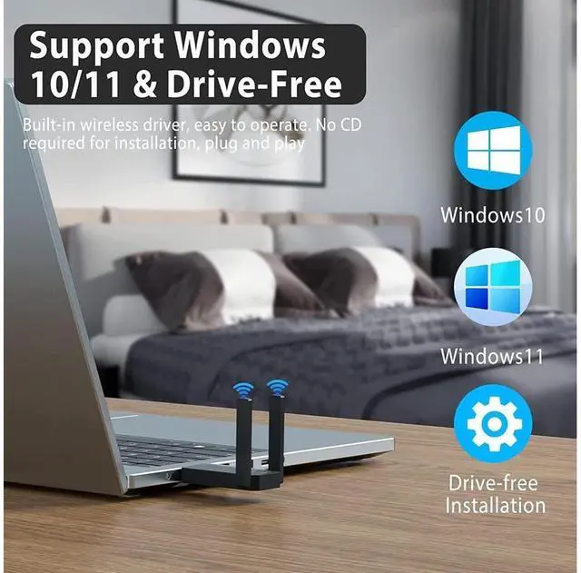 Alt view image 5 of 7 - USB WiFi 6 Adapter for PC, AX1800 USB 3.0 Dual Band Wireless Network Adapter with 2.4G/5G High Gain Antenna, 1800Mbps WiFi Dongle USB WiFi Adapter for PC Desktop Laptop Support Windows11/10 (Black)