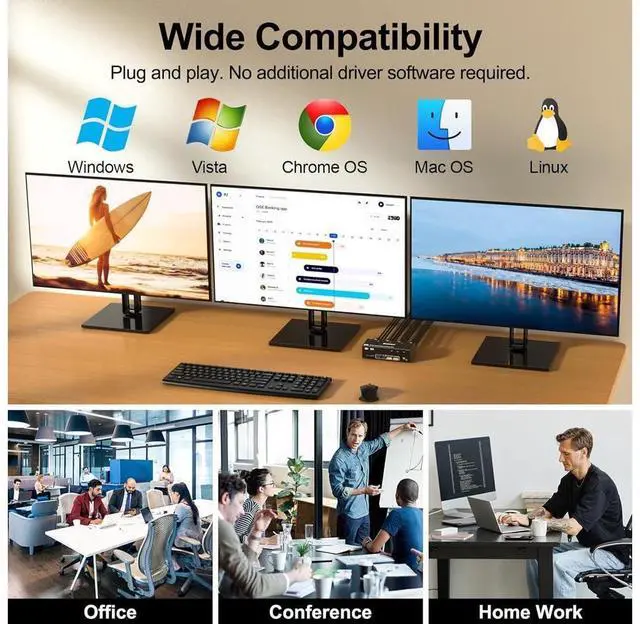 Alt view image 6 of 7 - USB 3.0 KVM Switch 3 PC 3 Monitors, [2 Displayport + HDMI] Triple Monitors KVM Switch, 8K@ 60Hz KVM Switch 4K@144Hz, KVM Switch Displayport 1.4 + HDMI 2.1 for 3 PC Share 3 Display and 4 USB 3.0 Device