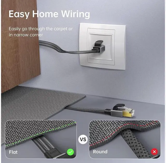 Alt view image 4 of 6 - 40Gbps Cat8 Ethernet Cable Network LAN Patch Cord Gold Plated RJ45 Connector Cat 8 Flat Wire for Router Modem Computer PC eokCXOY