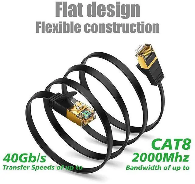 Alt view image 5 of 6 - 40Gbps Cat8 Ethernet Cable Network LAN Patch Cord Gold Plated RJ45 Connector Cat 8 Flat Wire for Router Modem Computer PC eokCXOY
