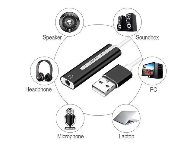 Alt view image 4 of 5 - USB External Sound Card 7.1 Adapter cable 2 in 1 3.5 mm Jack Aux Audio 3D Stereo Mic Headset Microphone For Laptop PC eokCXOY