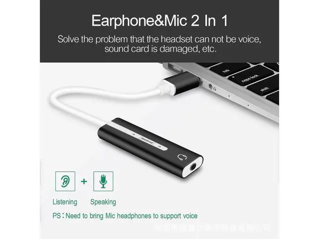Alt view image 2 of 5 - USB External Sound Card 7.1 Adapter cable 2 in 1 3.5 mm Jack Aux Audio 3D Stereo Mic Headset Microphone For Laptop PC eokCXOY