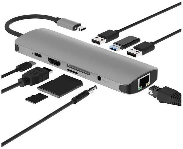 Main image of USB C Hub, USB C Adapter 9 in 1 with USB-C Charging, Port of Mic/Audio,3 USB 3.0 Ports, HDMI, SD, Micro SD Compatible for MacBook Pro, Surface Pro,Notebook PC, USB Flash Drives and More eokCXOY