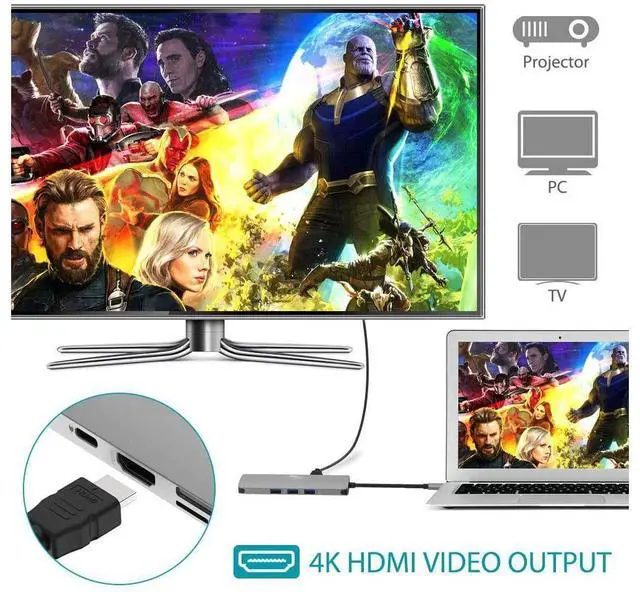 Alt view image 4 of 7 - USB C Hub, USB C Adapter 9 in 1 with USB-C Charging, Port of Mic/Audio,3 USB 3.0 Ports, HDMI, SD, Micro SD Compatible for MacBook Pro, Surface Pro,Notebook PC, USB Flash Drives and More eokCXOY