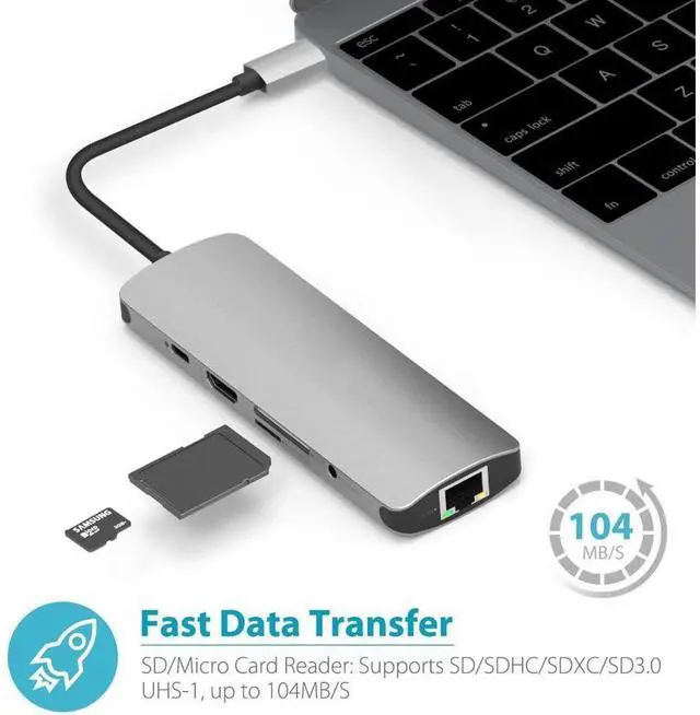 Alt view image 5 of 7 - USB C Hub, USB C Adapter 9 in 1 with USB-C Charging, Port of Mic/Audio,3 USB 3.0 Ports, HDMI, SD, Micro SD Compatible for MacBook Pro, Surface Pro,Notebook PC, USB Flash Drives and More eokCXOY