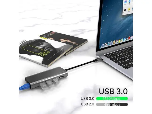 Alt view image 5 of 7 - USB-C HUB Multiport USB C Adapter, 8-in-1 Type-C Dongle USB-C Thunderbolt 3 Dock Portable with Gigabit Ethernet, 60W USB C PD Charge Port, 4K HDMI, SD/TF Card Reader, 3-USB 3.0 Ports for MacBook/Pro