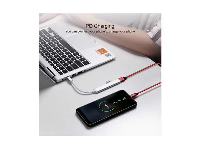 Alt view image 7 of 7 - USB C Hub, Aluminum USB C Adapter with 4 USB 3.0 Ports, for MacBook Pro 2018/2017, ChromeBook, XPS, Galaxy S9/S8, and More-Gray eokCXOY