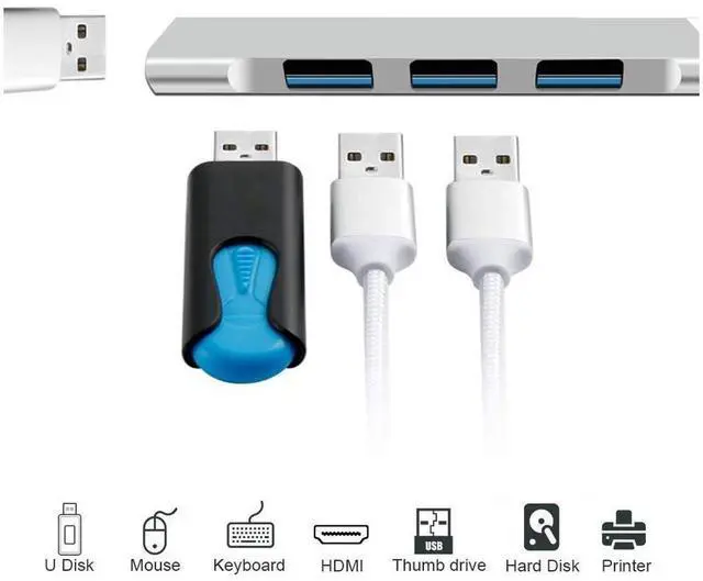 Alt view image 3 of 7 - USB C Hub, Aluminum USB C Adapter with 4 USB 3.0 Ports, for MacBook Pro 2018/2017, ChromeBook, XPS, Galaxy S9/S8, and More-Gray eokCXOY