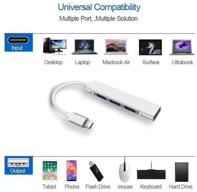 Alt view image 6 of 7 - USB C Hub, Aluminum USB C Adapter with 4 USB 3.0 Ports, for MacBook Pro 2018/2017, ChromeBook, XPS, Galaxy S9/S8, and More-Gray eokCXOY