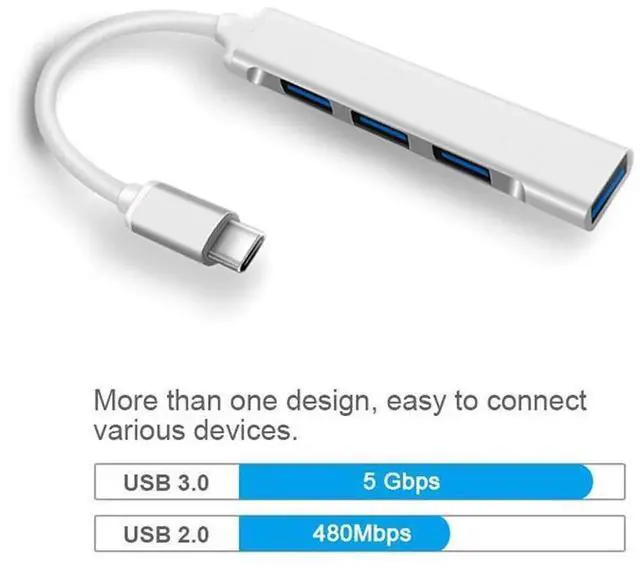 Alt view image 5 of 7 - USB C Hub, Aluminum USB C Adapter with 4 USB 3.0 Ports, for MacBook Pro 2018/2017, ChromeBook, XPS, Galaxy S9/S8, and More-Gray eokCXOY