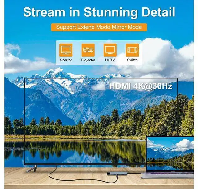 Alt view image 3 of 7 - 8 in 1 USB C Hub, Multiport USB Type C Adapter 8 Ports, Type-C Dongle USB-C to 4K HDMI, RJ45 Ethernet, PD Charger, USB 3.0 USB 2.0, SD/TF Card Reader, Type-C Data Port for USB C Laptops eokCXOY