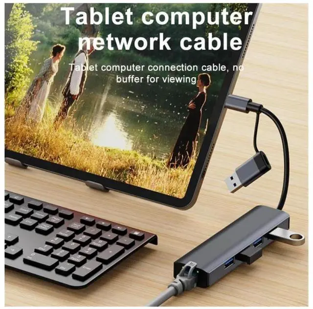 Alt view image 5 of 7 - USB C & USB 3.0 to Ethernet Adapter, [3x USB 3.0 + 1x USB 2.0] 5 in 1 USB Hub with RJ45 10/100/1000 Gigabit Ethernet Adapter Support Windows 10,8.1,Mac OS, Surface Pro,Linux,Chromebook and More