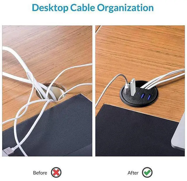 Alt view image 3 of 7 - Desk Grommet USB Hub, 4 Port USB 3.0 Hub, 5Gbps Data Transmission with 4.9ft Cord for Diameter 2.36" or 60mm Hole, Office Accessories, for PC, Flash Drive, HDD Enclosure and Other USB Devices eokCXOY