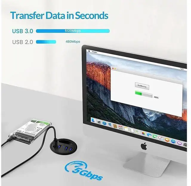 Alt view image 4 of 7 - Desk Grommet USB Hub, 4 Port USB 3.0 Hub, 5Gbps Data Transmission with 4.9ft Cord for Diameter 2.36" or 60mm Hole, Office Accessories, for PC, Flash Drive, HDD Enclosure and Other USB Devices eokCXOY