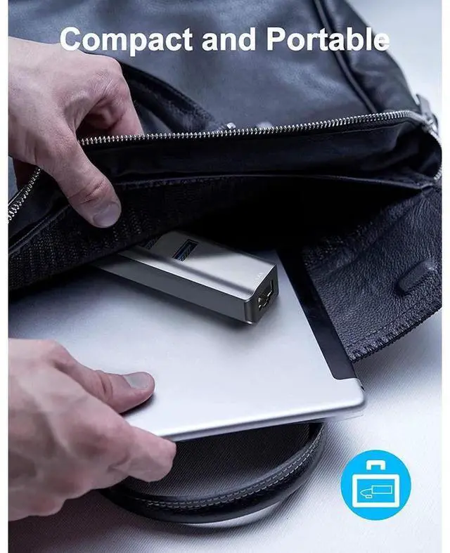 Alt view image 7 of 7 - USB C to 3 x USB 3.0 Hub with Ethernet Adapter, 4-in-1 10/100/1000Mbps Ethernet RJ45 to USB-C/Thunderbolt 3 to Gigabit Ethernet LAN Network Adapter for Mac Chromebook, XPS, Surface Book 3/2/Go etc.