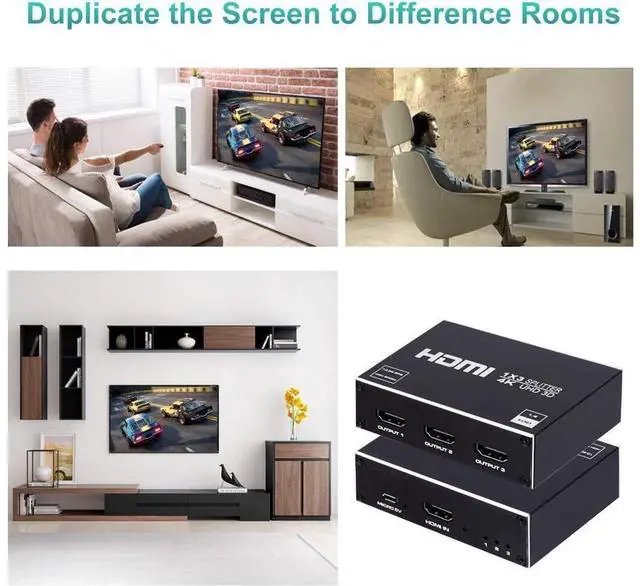 Alt view image 7 of 7 - Hdmi Splitter 1x3, HDMI Splitter 1 in 3 Out, HDMI Splitter Supports Full HD1080P 4K and 3D, Compatible with Xbox PS3/3 Roku Blu-Ray Player HDTV (Included AC Adapter) (Black) eokCXOY