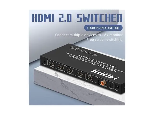 Alt view image 2 of 7 - HDMI 2.0 Switch 4K@60HZ HD 4 Port HDMI Switcher 4 In 1 out Audio Separation with 3.5mm Analog Audio Digital Fiber Coaxial Port Remote Control eokCXOY